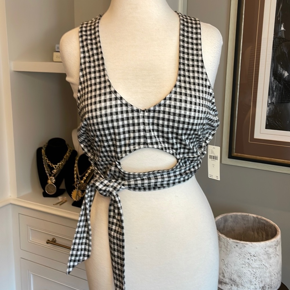 Maeve Cut-out Cropped Gingham Tank